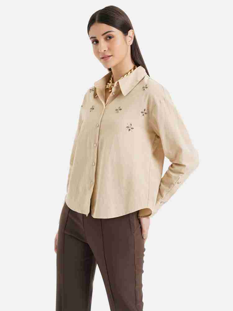 KAZO Women Embellished Casual Beige Shirt - Buy KAZO Women Embellished  Casual Beige Shirt Online at Best Prices in India