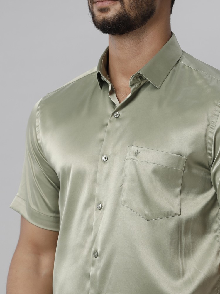 RAMRAJ COTTON Men Green Cotton Half Sleeve Solid/Plain Shirt (38