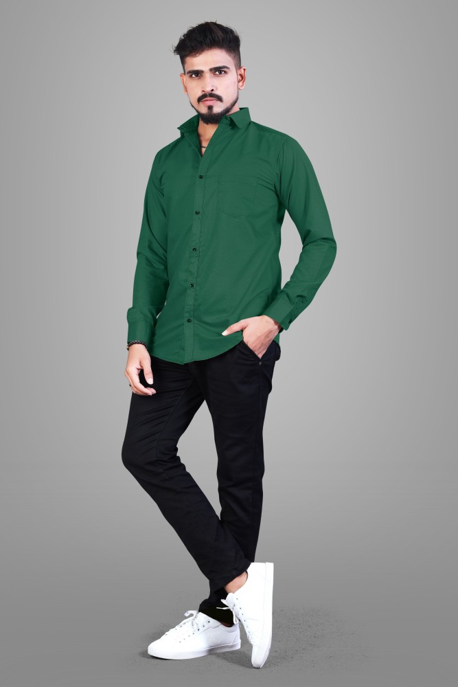 Buy VAN HEUSEN Dark Green Mens Regular Fit Solid Shirt  Shoppers Stop