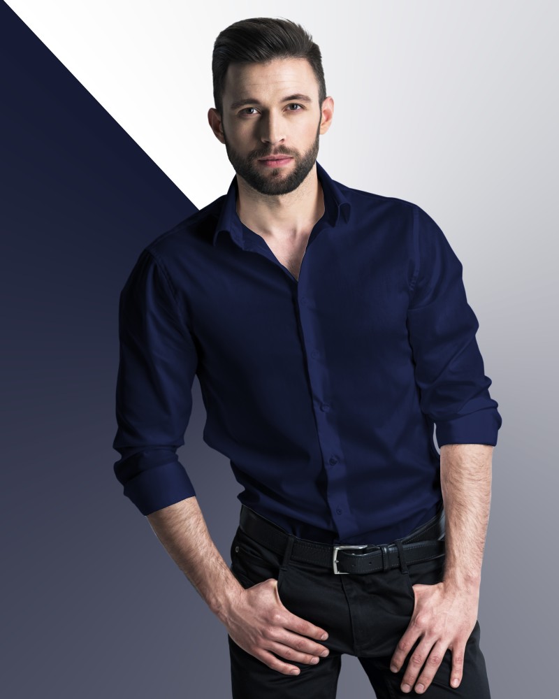 Navy Denim Shirt with Black Pants Relaxed Summer Outfits For Men (3 ideas &  outfits) | Lookastic