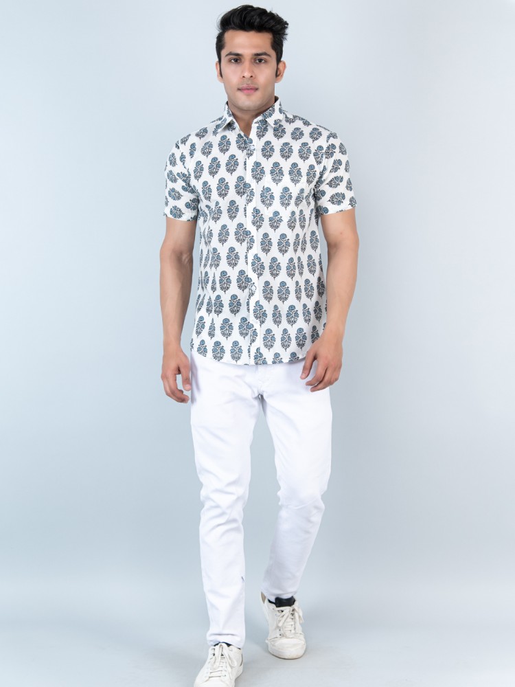 Buy Blue Cotton Half Jaipuri Print Shirt For Men Online, Tistabene -  Tistabene