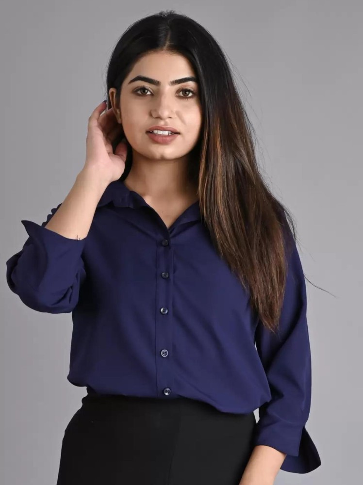 MAGHMA Women Solid Casual Dark Blue Shirt