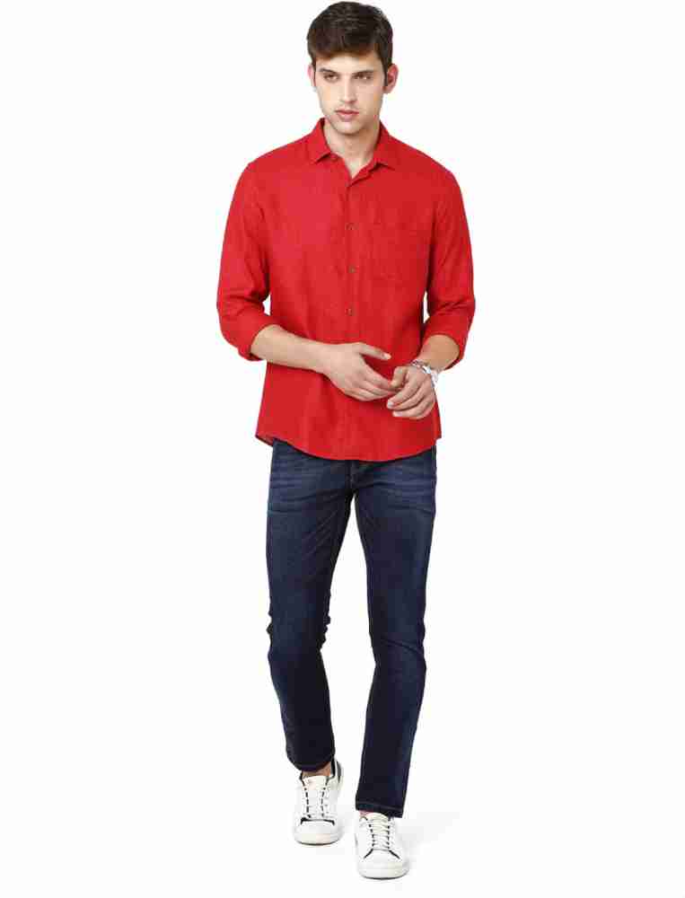 Linen Club Men Solid Casual Red Shirt - Buy Linen Club Men Solid Casual Red  Shirt Online at Best Prices in India