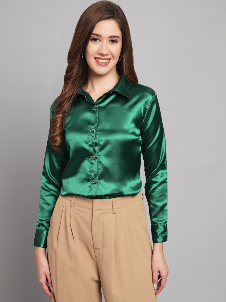 Green silk shirt womens best sale