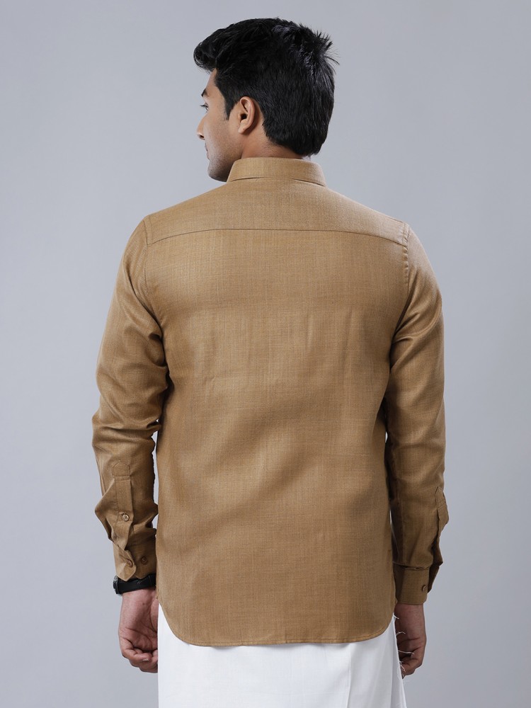 Ramraj Cotton Men Solid Casual Beige Shirt - Buy Ramraj Cotton Men