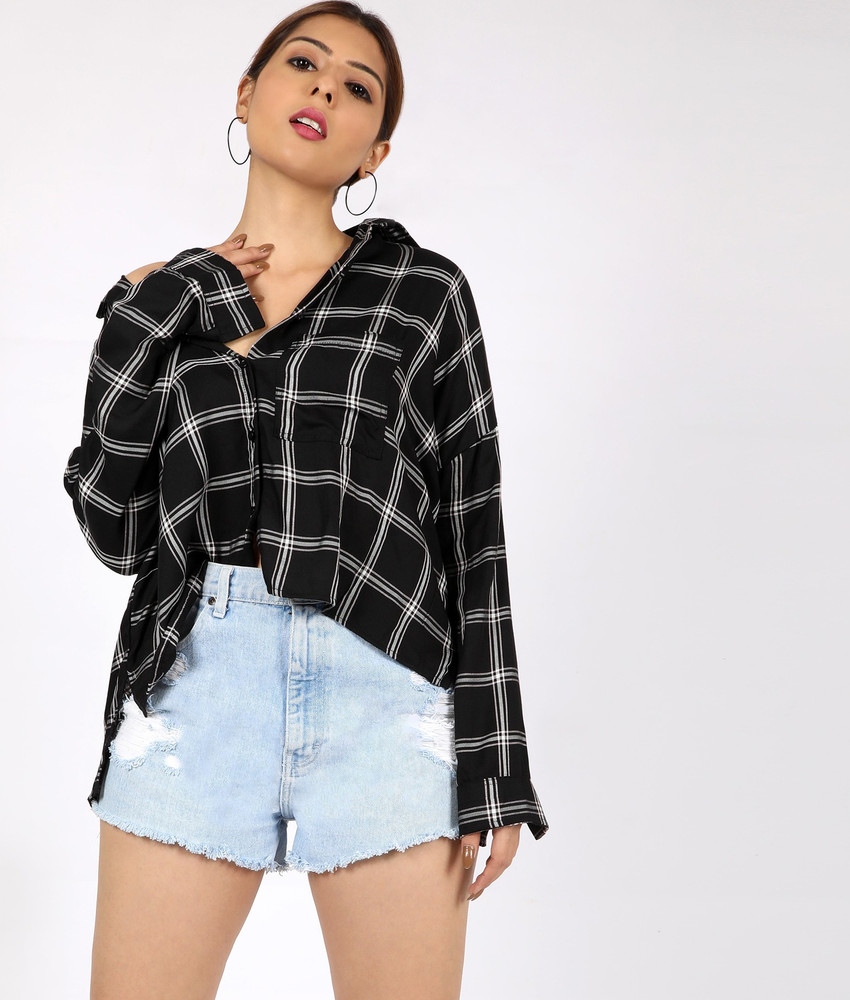 Chimpaaanzee Women Checkered Casual White Black Shirt Buy