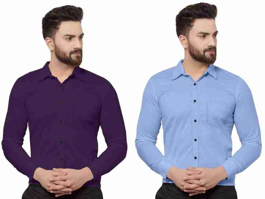 Vraj Fashion Men Solid Casual Purple Light Blue Shirt Buy Vraj