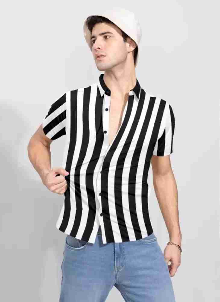 Lycra Stripes Mens Black And White Striped Shirt, Half Sleeves