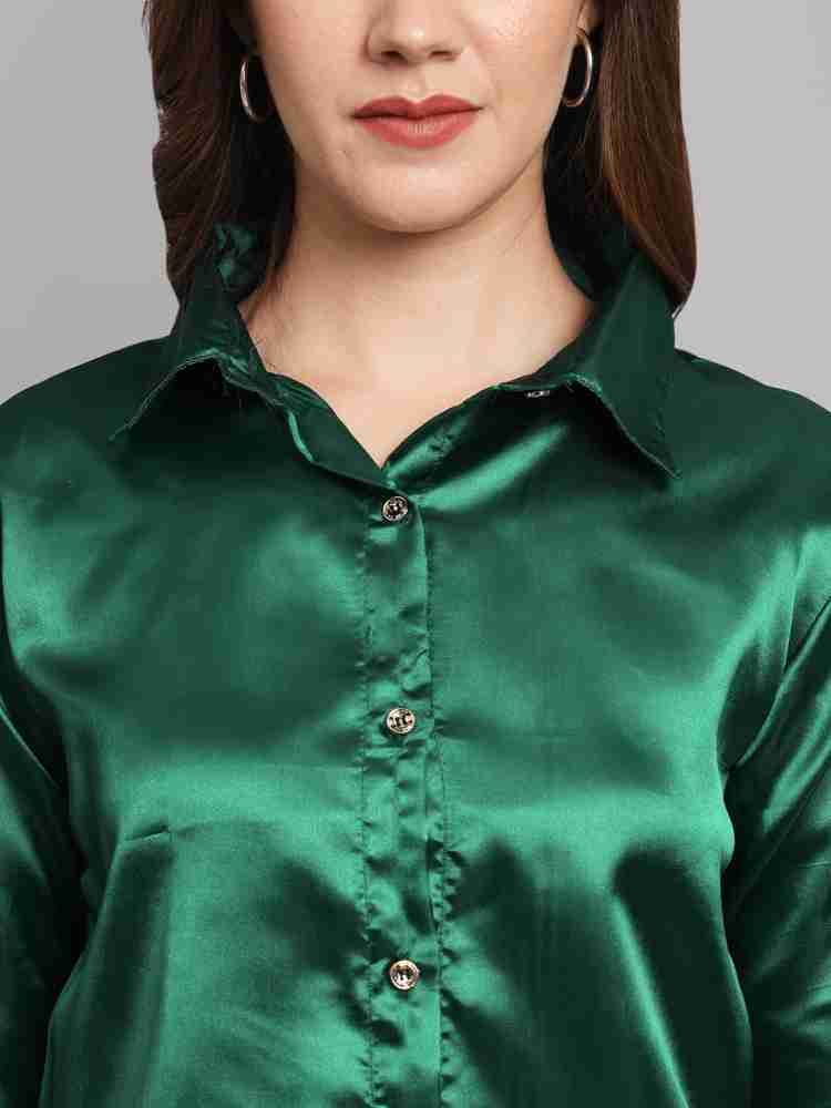 Buy MY EVERY DAY GREEN SATIN SHIRT for Women Online in India