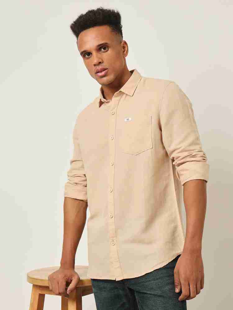 LEE Men Solid Casual Beige Shirt - Buy LEE Men Solid Casual Beige