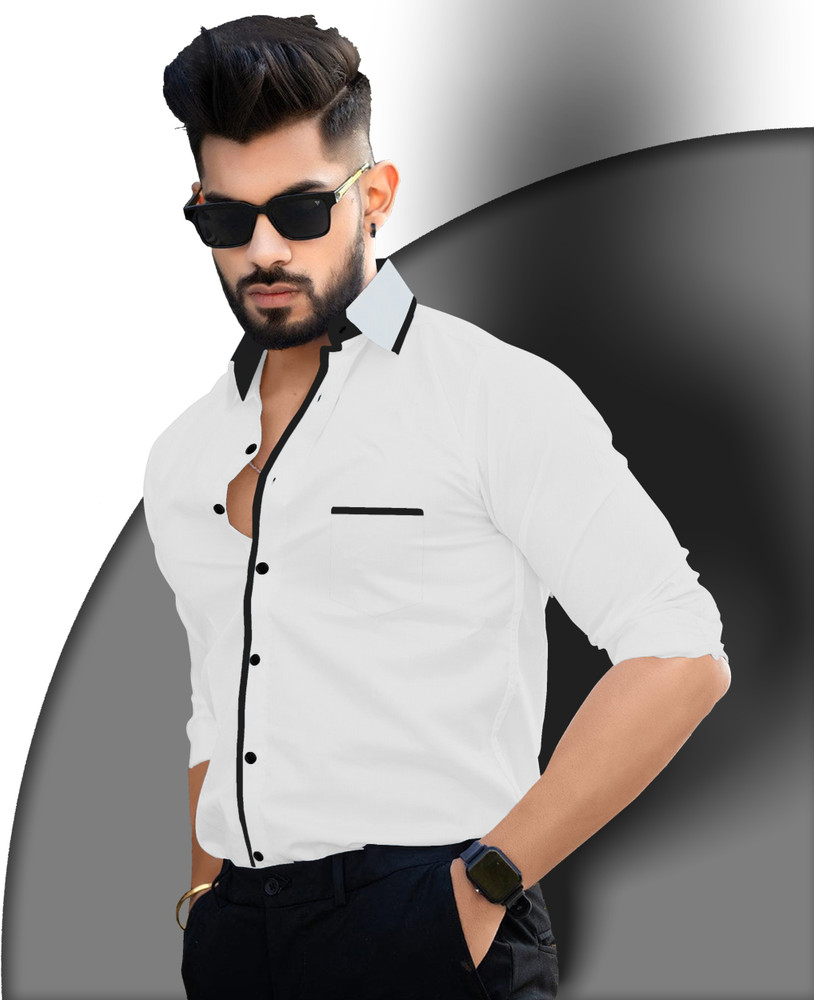 SOLSTICE Men Color Block Casual White Shirt Buy SOLSTICE Men