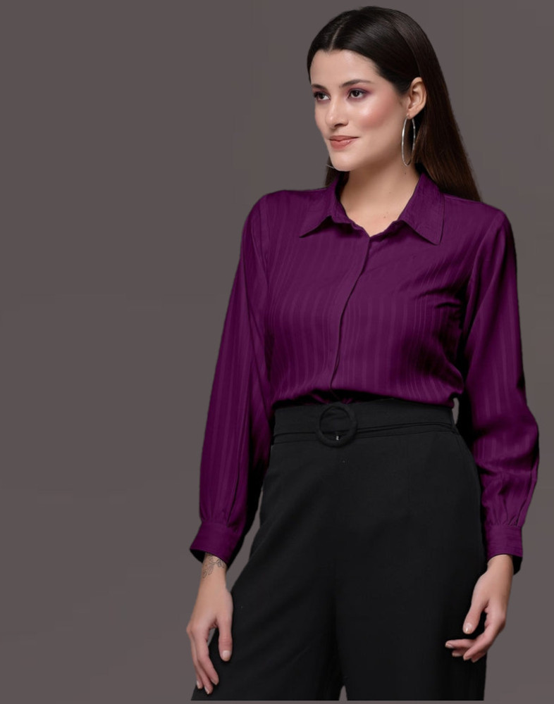 shlok fashion Women Solid Formal Purple Shirt
