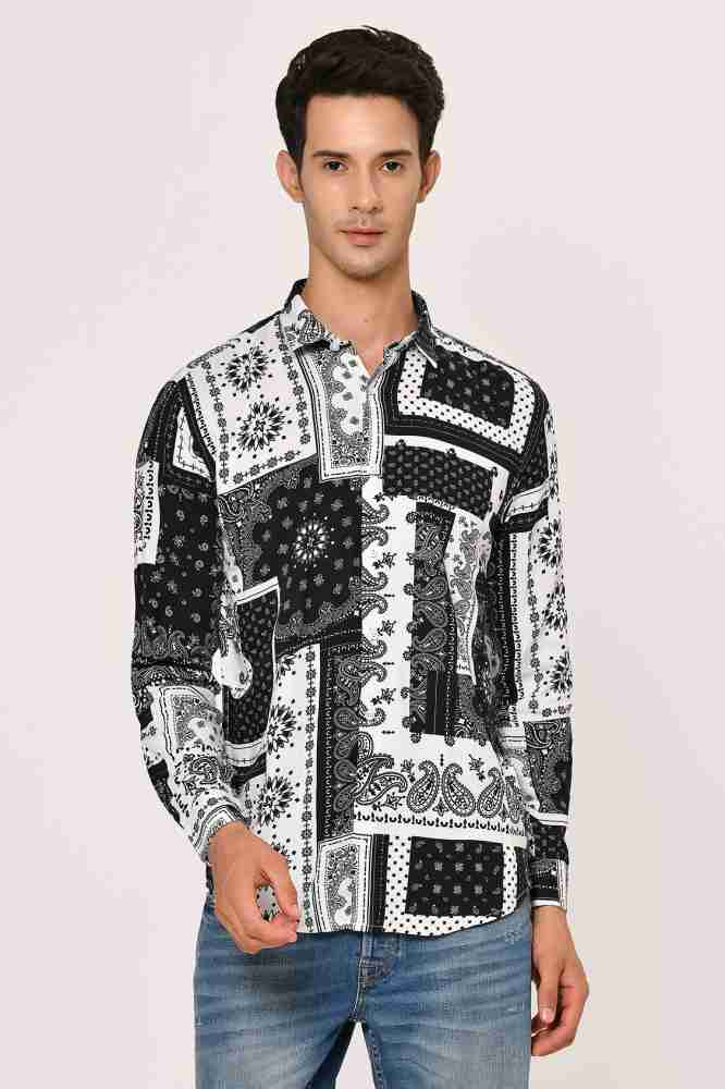 berche Men Printed Casual White, Black Shirt - Buy berche Men Printed  Casual White, Black Shirt Online at Best Prices in India