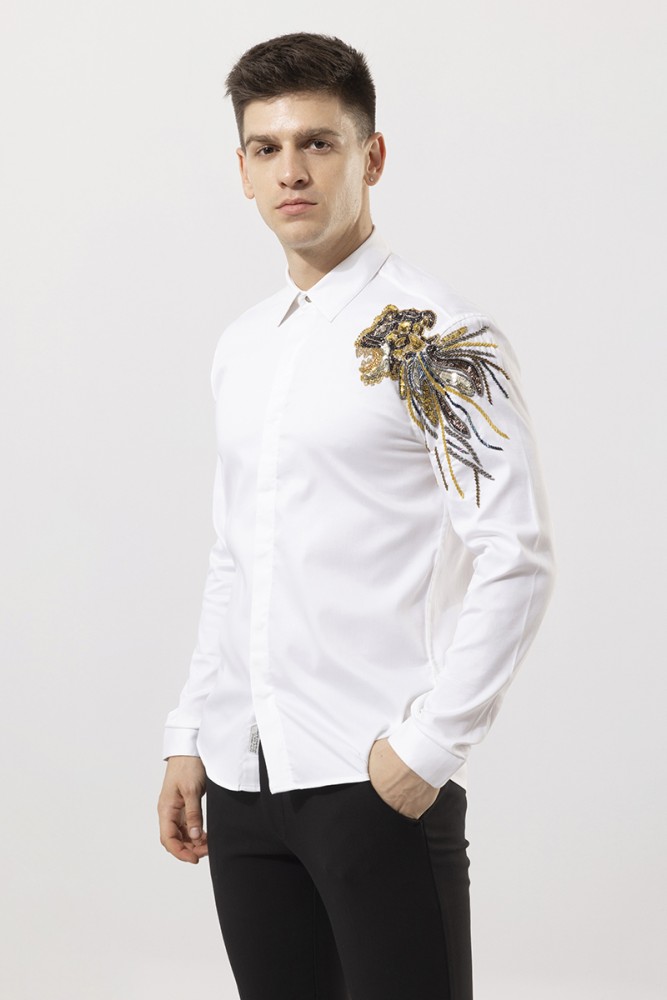 Snitch Men Embroidered Casual White Shirt - Buy Snitch Men Embroidered  Casual White Shirt Online at Best Prices in India