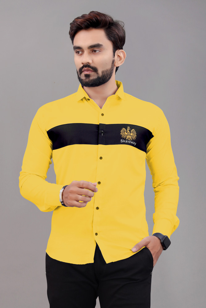 Skaidway Designer Studio Men Color Block Casual Yellow Shirt Buy