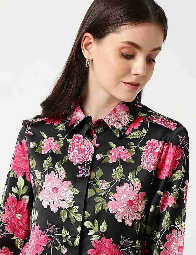 MARKS SPENCER Women Floral Print Casual Black Pink Green Shirt