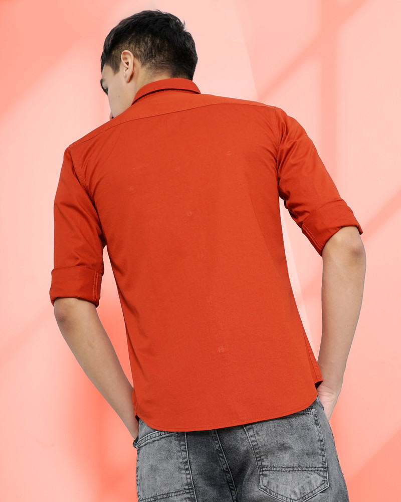 ACT SMART BY CAMISA Men Solid Casual Orange Shirt Buy ACT SMART