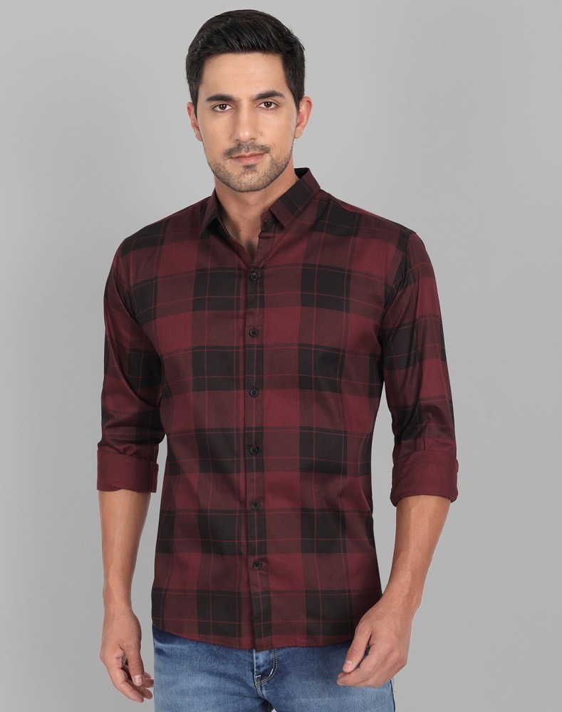 Foomer Men Checkered Casual Maroon Shirt - Buy Foomer Men Checkered Casual Maroon  Shirt Online at Best Prices in India