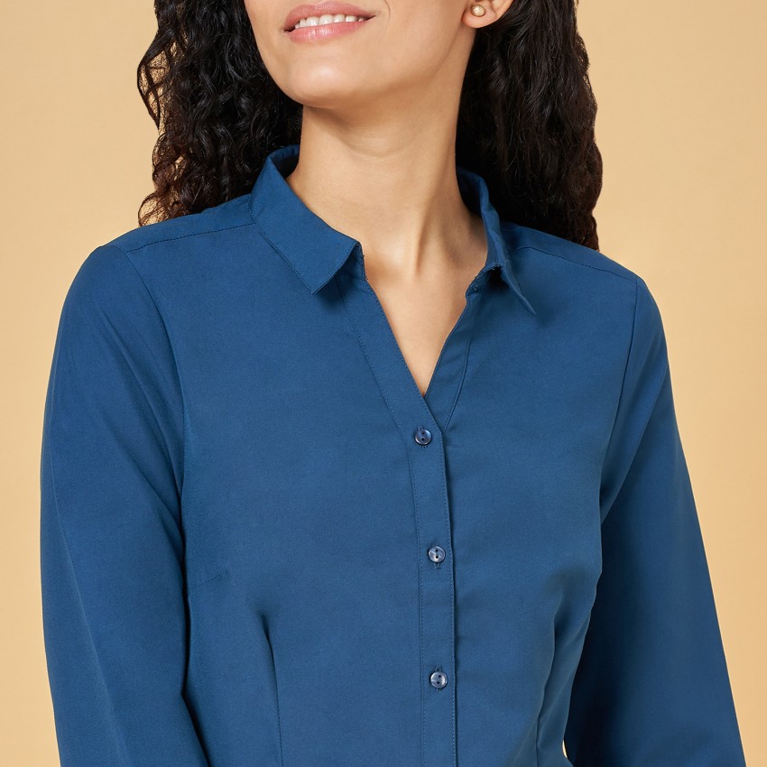 Annabelle by Pantaloons Women Solid Casual Blue Shirt - Buy Annabelle by  Pantaloons Women Solid Casual Blue Shirt Online at Best Prices in India