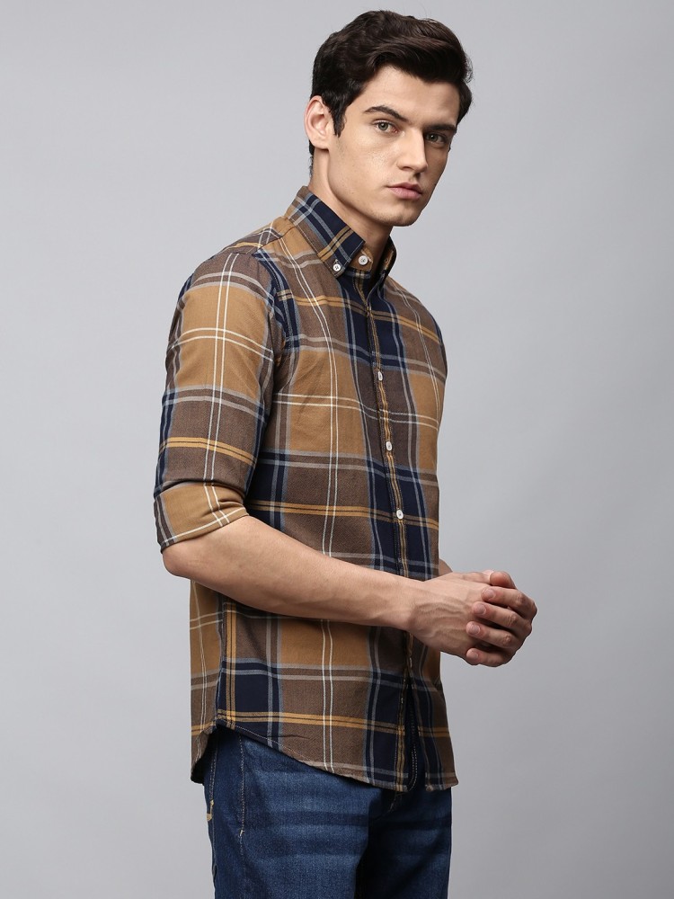 Buy Dennis Lingo Brown Cotton Slim Fit Denim Shirt for Mens Online