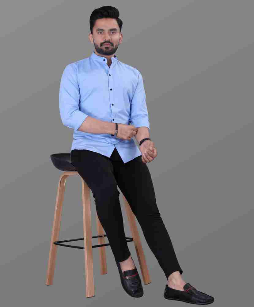 Black pant deals sky blue shirt