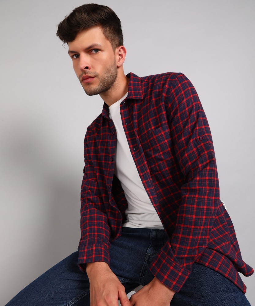 red and black check shirt flipkart