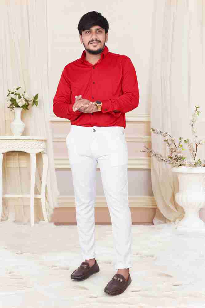 Imperia Fashion Men Self Design Casual Red, White Shirt - Buy