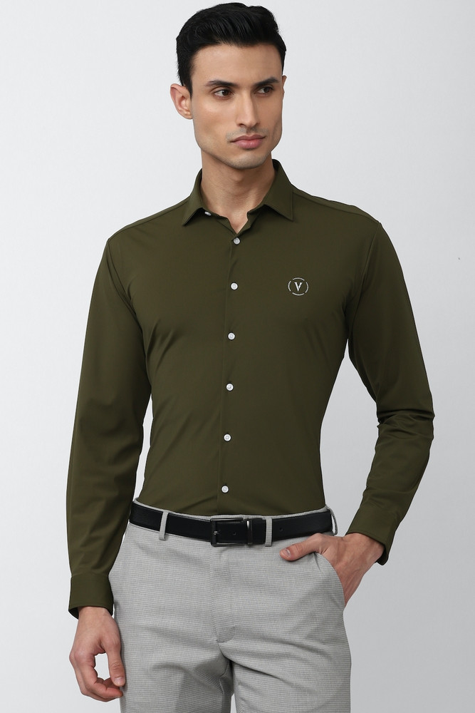 VAN HEUSEN Men Solid Formal Green Shirt Buy VAN HEUSEN Men Solid