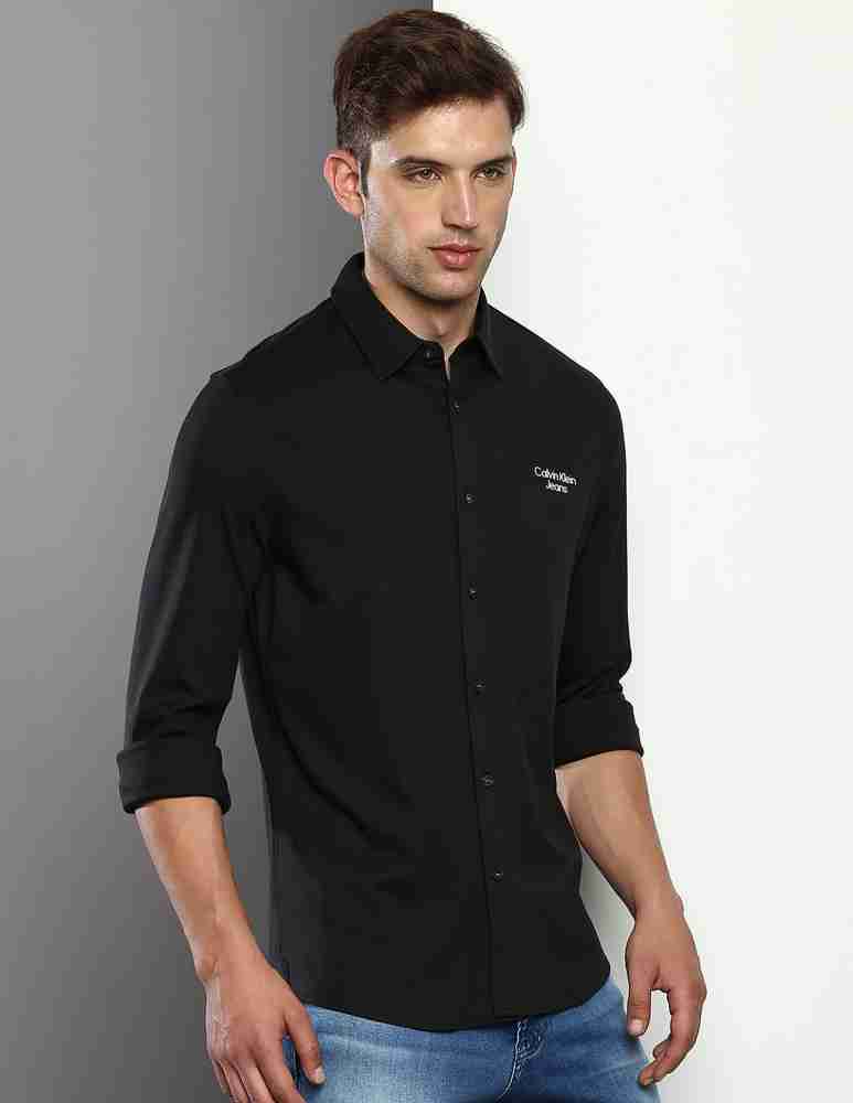 Calvin Klein Men Solid Casual Black Shirt - Buy Calvin Klein Men Solid  Casual Black Shirt Online at Best Prices in India