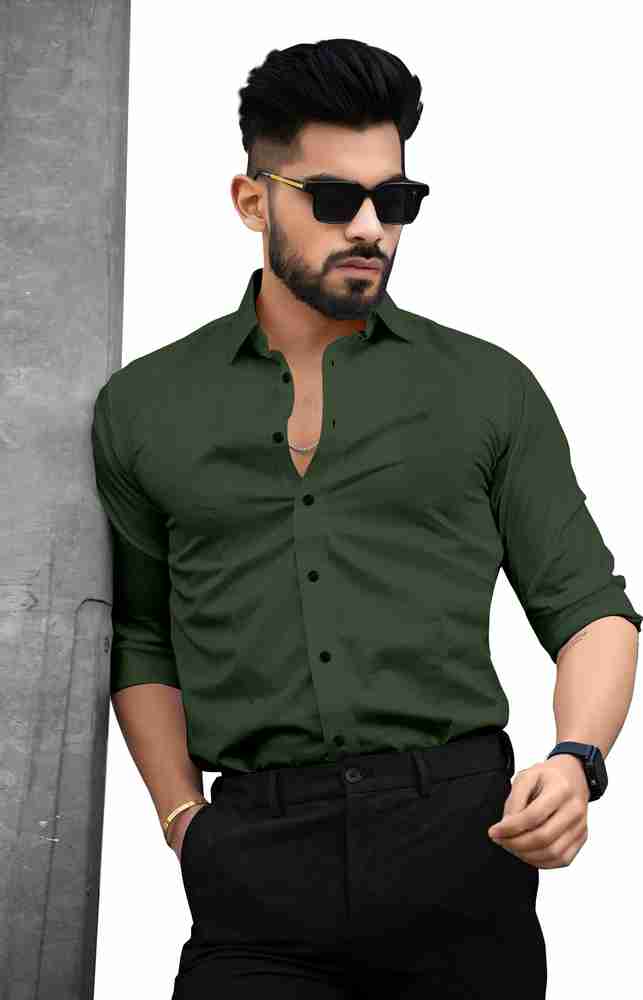 Mens green best sale formal shirt