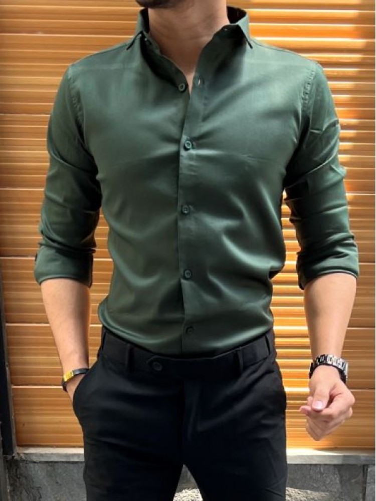 Dark green hot sale dress shirt