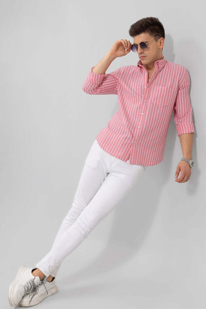 Artsy Pink Pure Linen Kurta Style Shirt  AddysForMen  AddysForMen   The Official Online Store