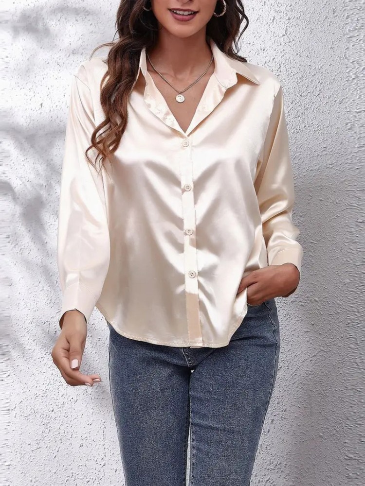 POPWINGS Women Solid Casual Beige Shirt - Buy POPWINGS Women Solid Casual  Beige Shirt Online at Best Prices in India