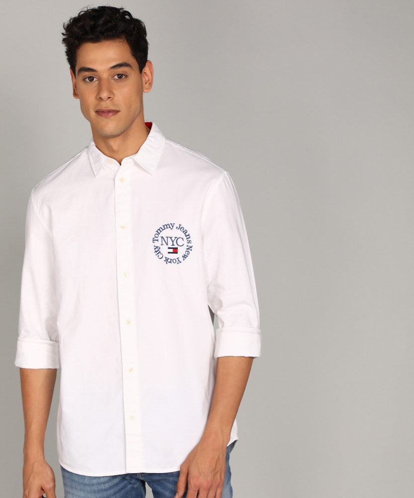 TOMMY HILFIGER Men Embroidered Casual White Shirt - Buy TOMMY HILFIGER Men  Embroidered Casual White Shirt Online at Best Prices in India