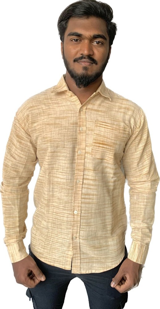Hashtag Aarya Khadi Men Self Design Casual Khaki Shirt - Buy