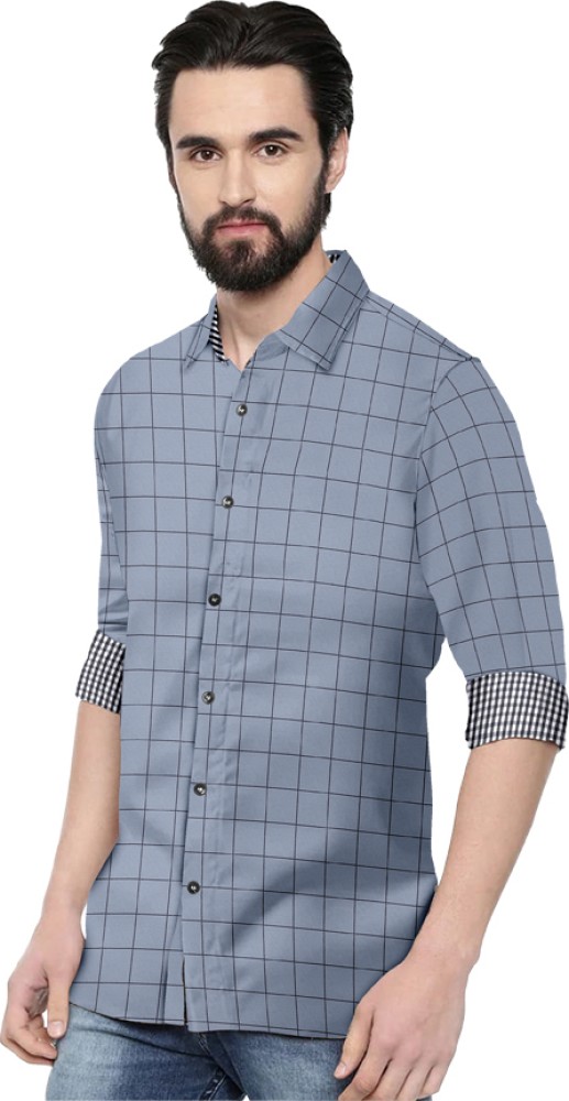 Light Blue Checked Twill Extra Slim Fit Shirt in Pure Cotton Traveller   SUITSUPPLY India