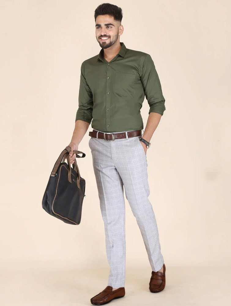 Dark green cheap shirt grey pants