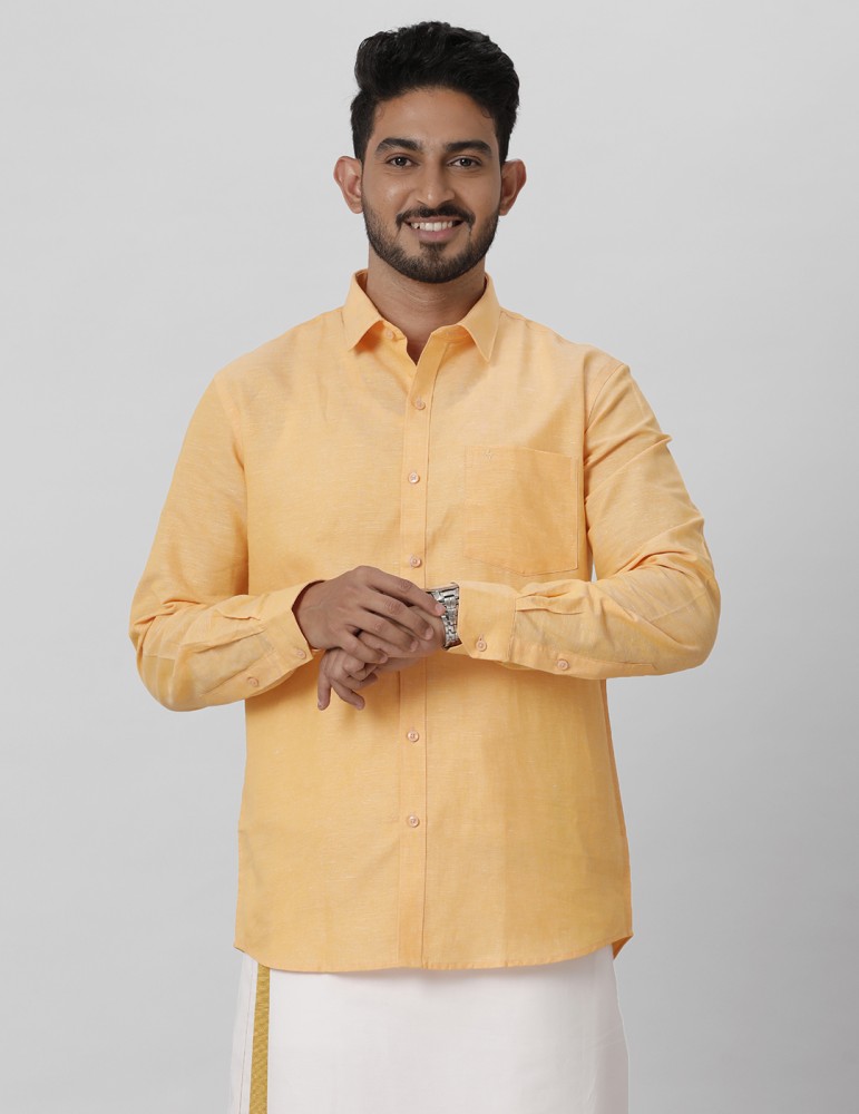 Ramraj Cotton Men Solid Casual Orange Shirt - Buy Ramraj Cotton Men Solid  Casual Orange Shirt Online at Best Prices in India