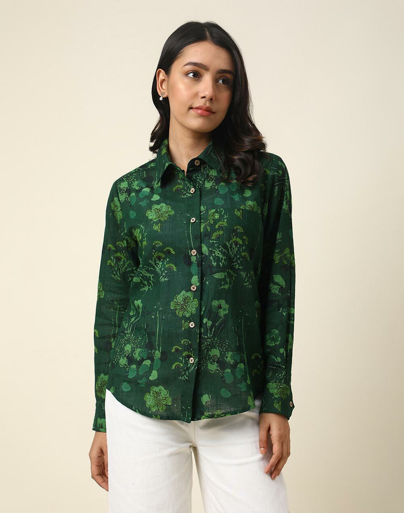 Fabindia Women Floral Print Casual Green Dark Green Shirt Buy Fabindia Women Floral Print Casual Green Dark Green Shirt Online at Best Prices in India Flipkart