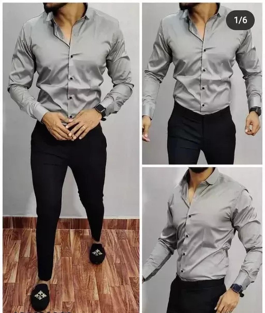 Steel grey  Classic Solid Slim fit shirt