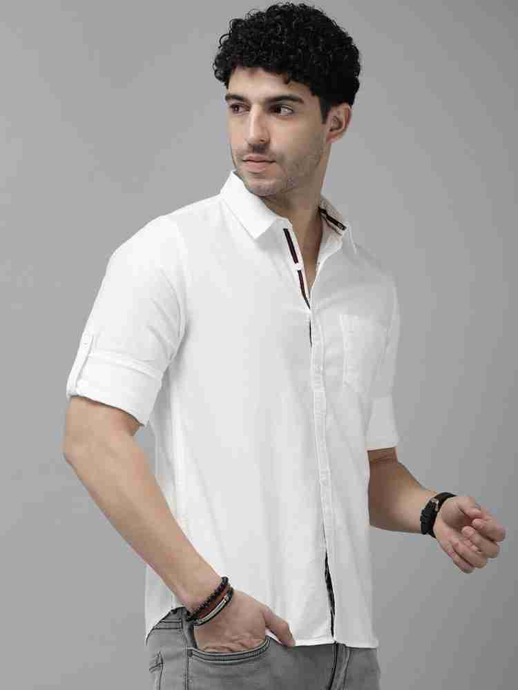 Roadster Men Solid Casual White Shirt - Buy Roadster Men Solid