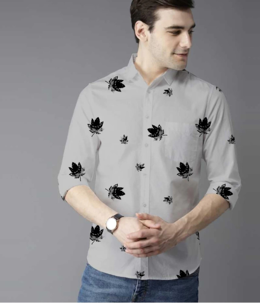 PHMENWEAR Men Printed Casual Grey Black Shirt Buy PHMENWEAR Men