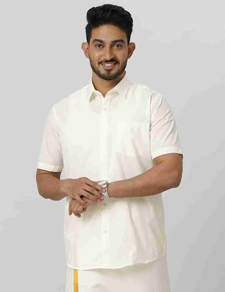 Ramraj Cotton Men Solid Casual Cream Shirt - Buy Ramraj Cotton Men Solid  Casual Cream Shirt Online at Best Prices in India