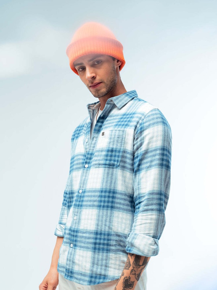 THE BEAR HOUSE Men Blue Slim Fit Opaque Checked Casual Shirt