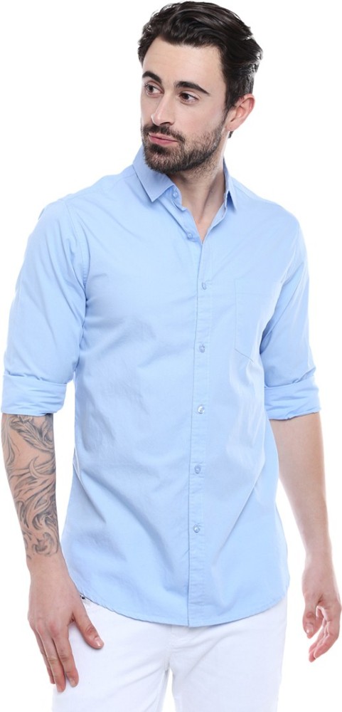 Dennis Lingo Men Solid Casual Light Blue Shirt - Buy Sky Blue