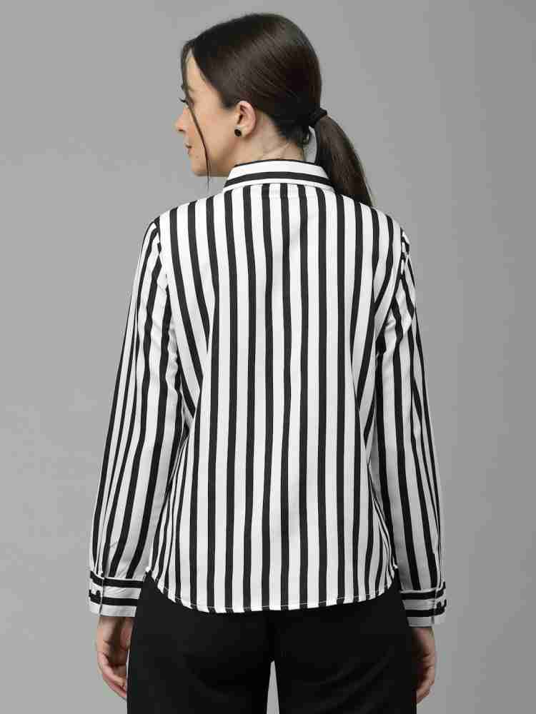 Black and white striped hotsell button down shirt women's