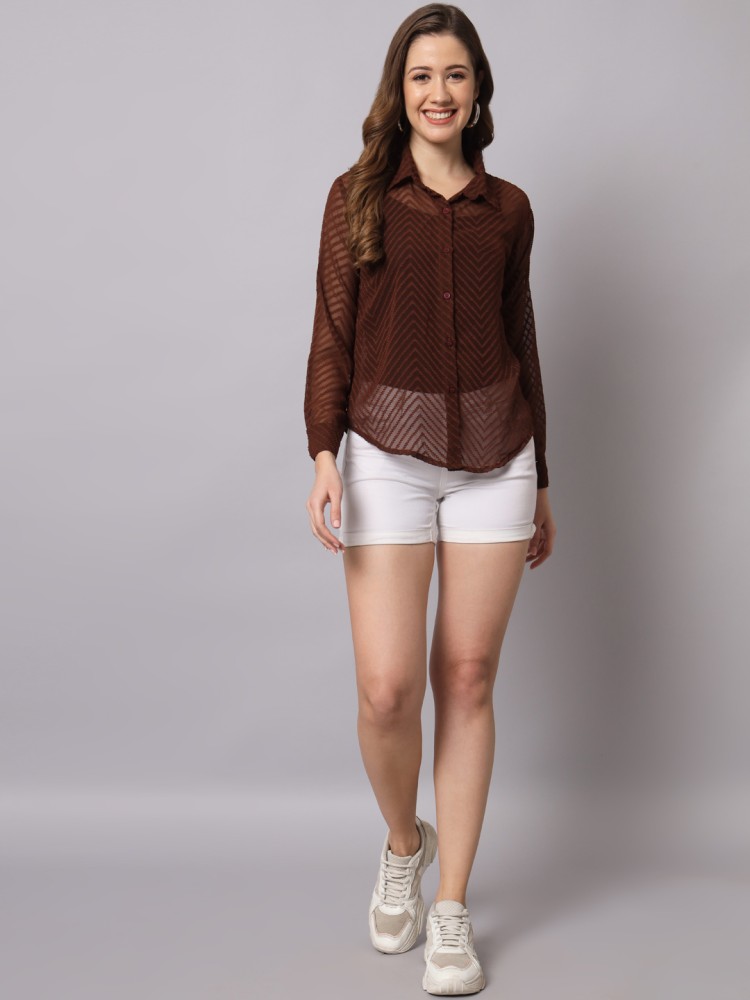 FUNDAY FASHION Women Solid Casual Brown Shirt - Buy FUNDAY FASHION Women  Solid Casual Brown Shirt Online at Best Prices in India