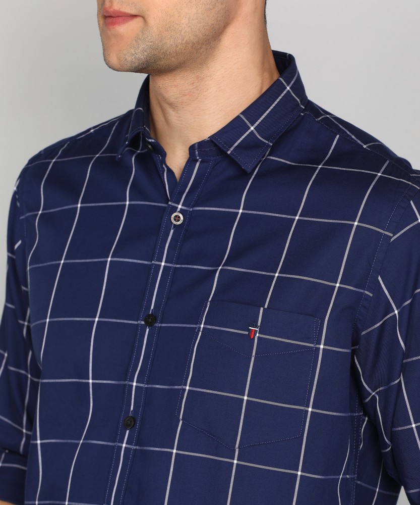 Buy Louis Philippe Sport Navy Cotton Slim Fit Checks Shirt for