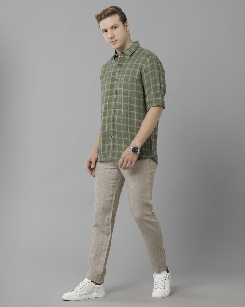 Buy Green Check Print Linen Shirt for Men