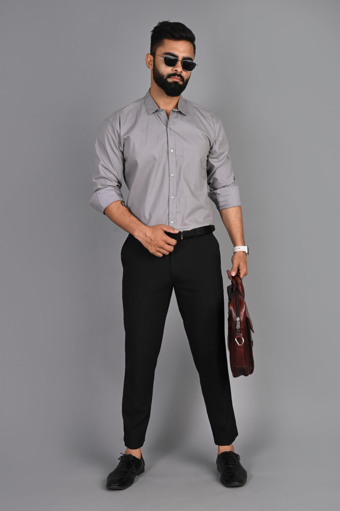 FUBAR Men Solid Formal Grey Shirt Buy FUBAR Men Solid Formal